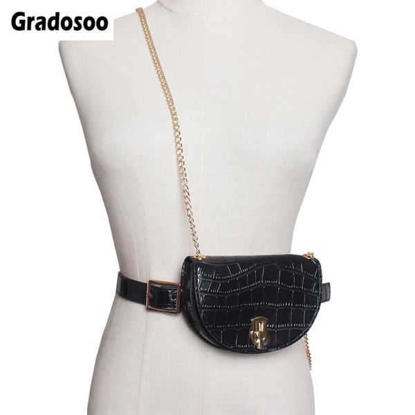 

gradosoo alligator waist pack female saddle waist bag women fanny pack fashion belt chain shoulder bag for women lbf515