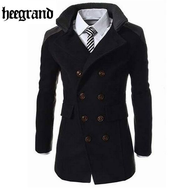 

hee grand fashion male autumn winter coat turn-down collar wool blend men overcoat mwn113, Black