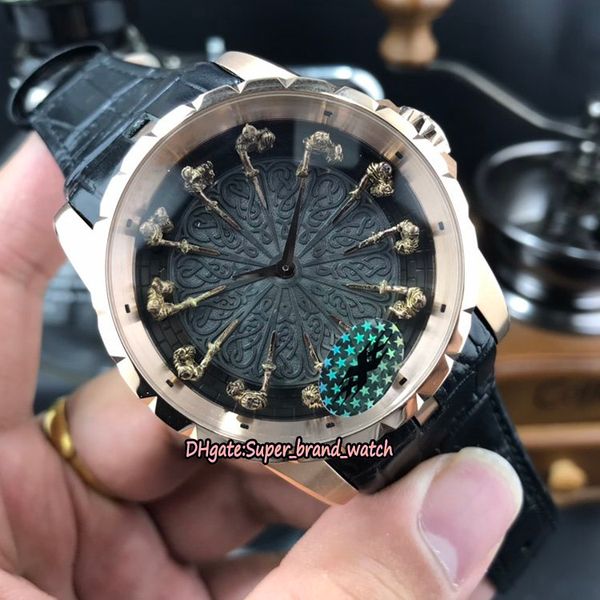 

limit versionm excalibur rddbex0511 knights of the round table dial rd821 mechanical mens watch rose gold case leather luxury watches, Slivery;brown