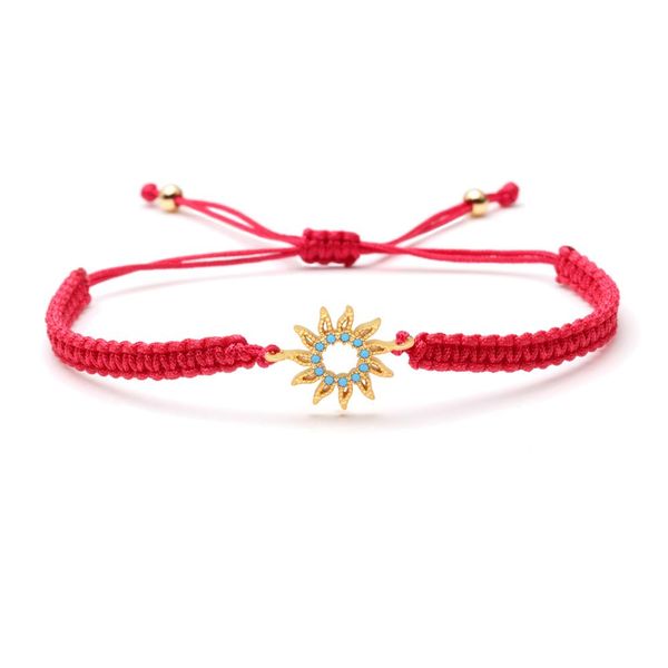 

white blue cz crystal sun flower charm macrame bracelet women men 2019 new fashion micro inlay zircon red black string jewelry, Golden;silver