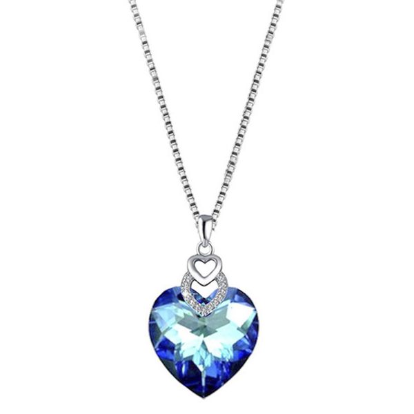 

design classic ocean heart design female jewelry blue crystal pendant s925 sterling shining necklace, Golden;silver