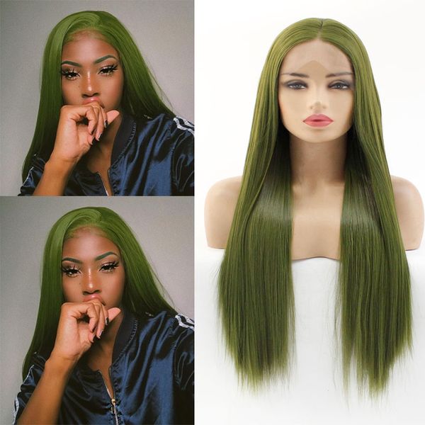 

зеленые прямые волосы синтетический парик фронта шнурка glueless 13x4 смотря естественные синтетические парики для женщин термостойкие волок, Black