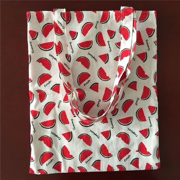 

yile cotton linen eco reusable handbag shopping tote print watermelon slice 17410 -3
