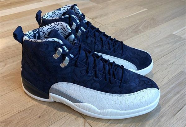 

2018 12 international flight 12s tokyo japan blue men basketball shoes authentic college navy 130690 -445 carbon fiber sneakers with b, Black