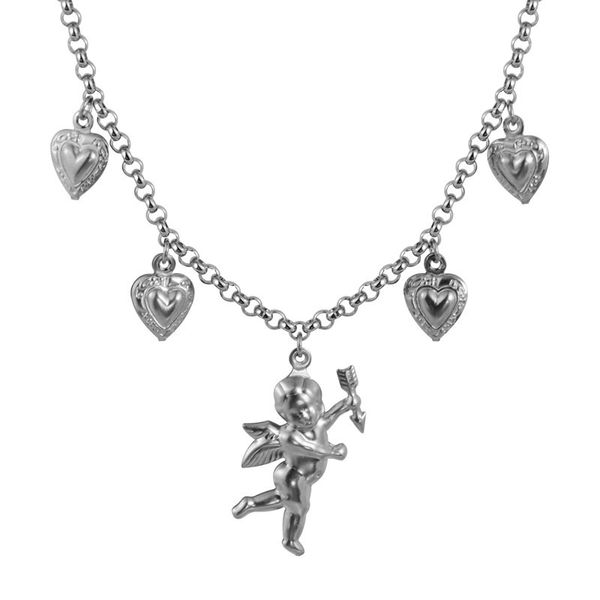 

new fashion titanium steel stainless steel love angel wing love heart bell clavicle chain necklace, Silver