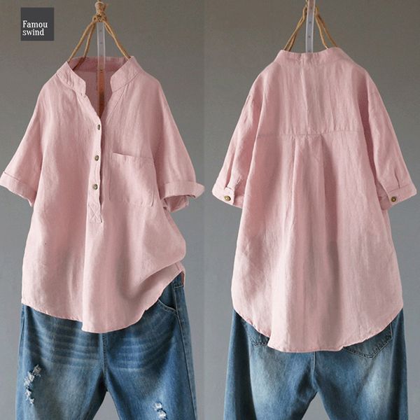 

blouses short down button 2019 linen zanzea womens female casual v neck tunic chemise tees summer blusas plus size, White