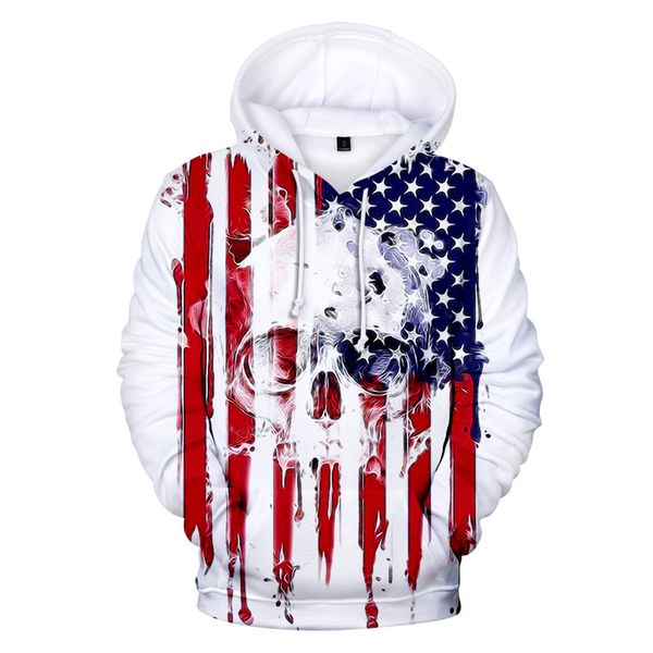 

aikooki usa hoodies men sweatshirt july fourth hooded united states america independence day hoody mens national flag skull, Black
