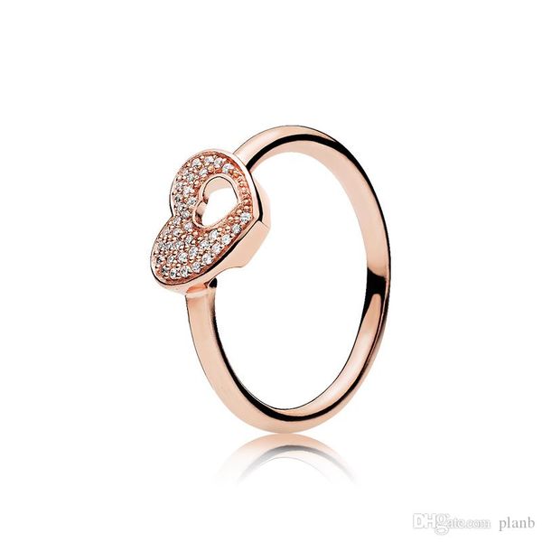 

18k rose gold shimmering puzzle heart frame ring original box for pandora 925 sterling silver women wedding rings set, Slivery;golden
