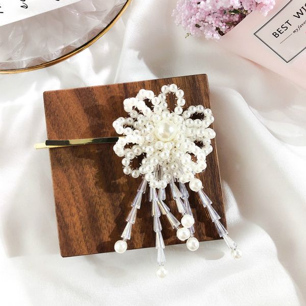 

korean fashion pearl flower crystal tassel hairclips handmade wedding party hairpins for women headwear jewelry hair accessories