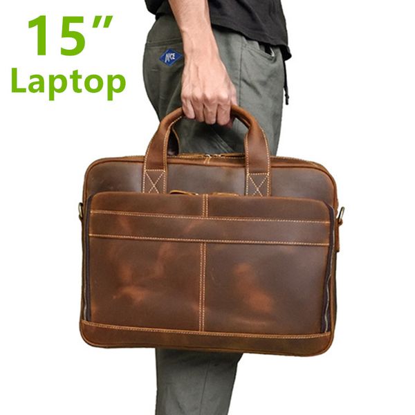 

natural vintage crazy horse leather men's briefcase big 15" lapbag