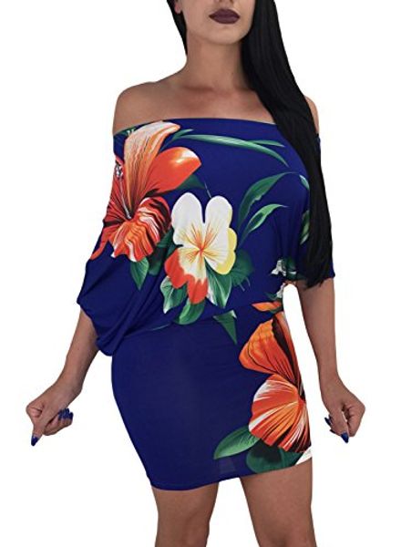 

happy sailed women flower off shoulder ruffles bodycon night out club mini dress, Black;gray