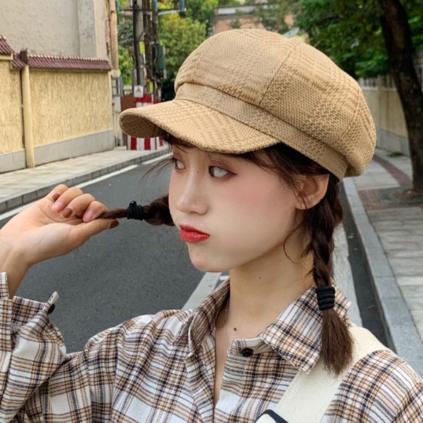 

ht2782 women beret autumn winter hat for women aritst painter hat vintage plaid octagonal newsboy cap lady retro suede beret, Blue;gray