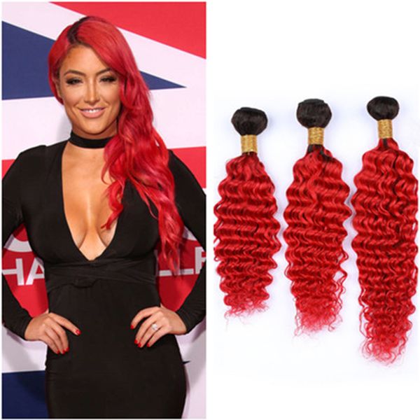 2019 Black To Red Ombre Deep Wave Malaysian Virgin Human Hair
