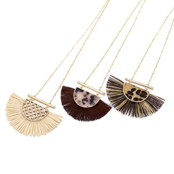 

sweet straw hand making fan shapes simple pendant necklace, leopard print charm fashion necklace, Silver