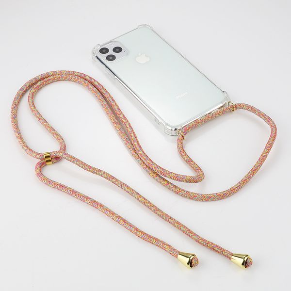 Einfarbige Kordelkette Halskette Lanyard Handyhülle für iPhone 11 Pro X XR XS Max Soft Clear Back Case zum Tragen