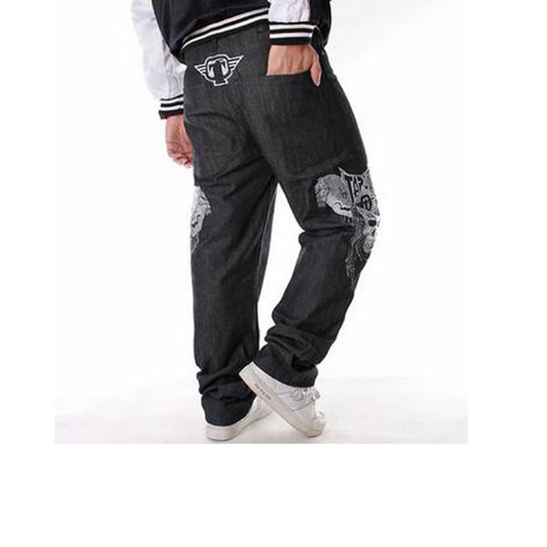 

mens baggy jeans men wide leg denim pants hip hop 2019 new fashion embroidery skateboarder men jeans large size 30-44, Blue