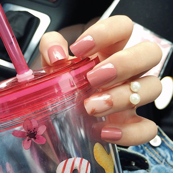 

24 pcs/set 3d fake nail with sided adhesive cute full wrapped nail tips art decoration manicure artificial false nails ---ms, Red;gold