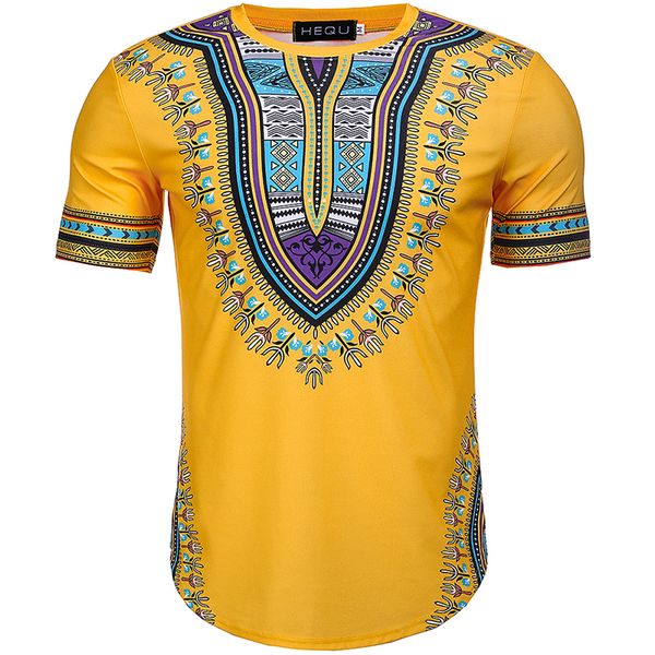 

2018 summer african print men dashiki tee shirt round neck yellow colorful short sleeve pullover festival outfit for men, Red