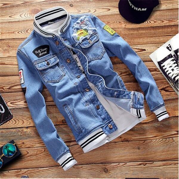 

nice men denim jacket fashion army bomber jeans jackets voguestreetwear vintage mens jean clothing, Black;brown