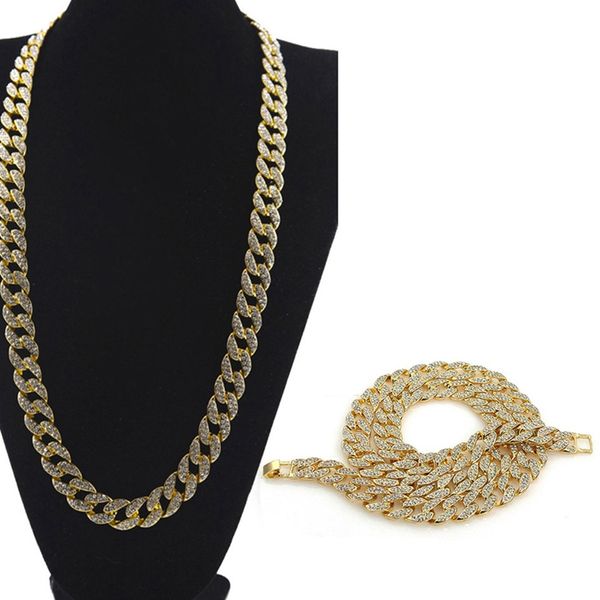 

1 pc hip hop chain necklace men miami curb cuban gold silver color paved rhinestones cz rapper necklace fashion jewelry dropship
