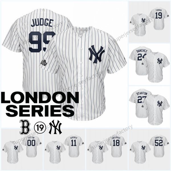 

2019 London Series Patch Mens 99 Aaron Judge 20 Jorge Posada 46 Andy Pettitte 42 Mariano Rivera 24 Gary Sanchez Yankees Baseball Jerseys