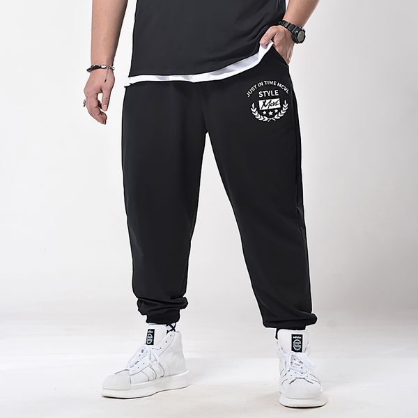 

5xl spring men fashion printing stretchy trousers jogger sweatpants harem casual pants relax fit unisex, Black