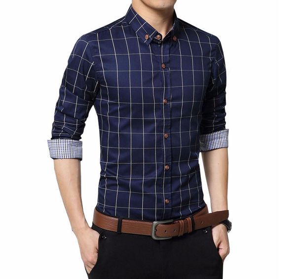 

2018 men's plaid 100% cotton dress shirts male long sleeve slim fit business casual shirt camisa for man, White;black