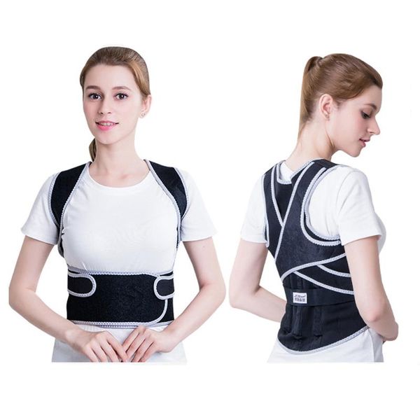 

brace support belt adjustable back posture corrector clavicle spine back shoulder lumbar posture correction dropshipping #4, Black;blue
