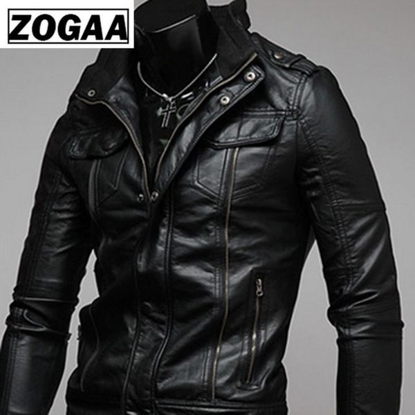 

zogaa 2019 gentlemen cavalier pu leather jacket vintage retro moto faux punk leather jackets motorcycle clothing coats, Black