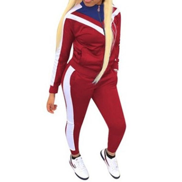 

fall 2019 fashion tracksuits women set patchwork long sleeve zipper women sports suits casual female runway two piece outfits, White