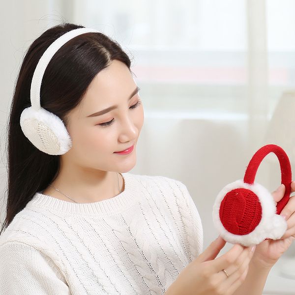 

new fashion 2020 warm earmuffs fall/winter retro personality flowers warm knit earmuffs short plush fashion simple yarn, Blue;gray