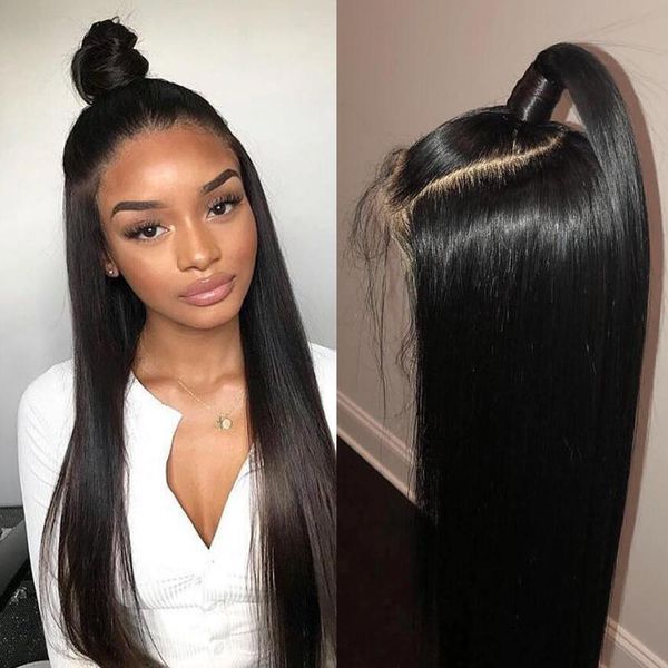 

360 lace frontal wig pre plucked with baby hair remy 360 lace frontal human hair wig brazilian straight hair bob bang wig, Black