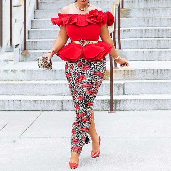 

women african party long dress red elegant plus size bodycon off shoulder falbala split female club evening maxi dresses, Black;pink