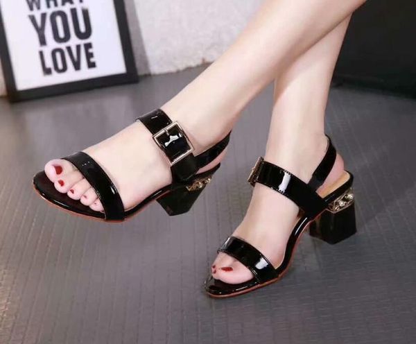 

[orignal box] new arrival womens high heels 6.5cm sandals slingbacks slippers summer patent shoes 35-39, Black