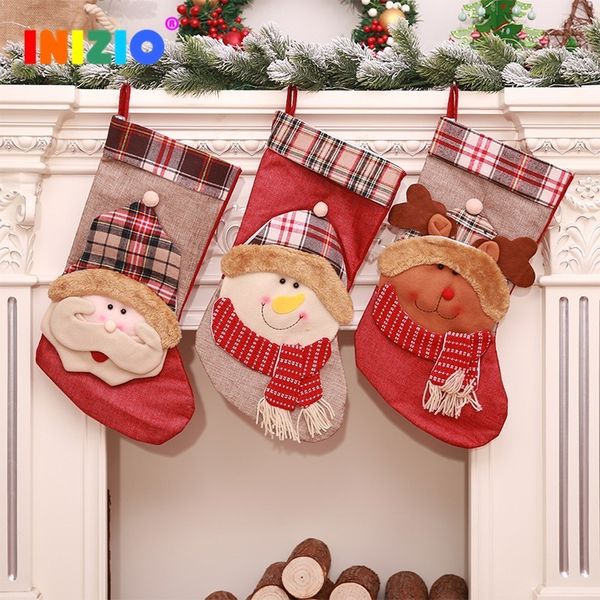 

2019 new christmas stockings 44cm*22cm santa snowman socks christmas new year candy gift bags kids decorations santa
