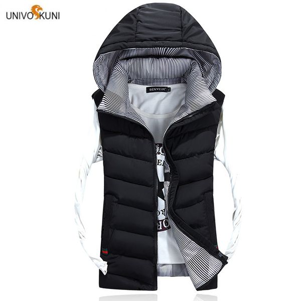 

univos kuni 2019 warm vest autumn winter couple slim fit sleeveless fashion solid color big size 4xl q6025, Black;white