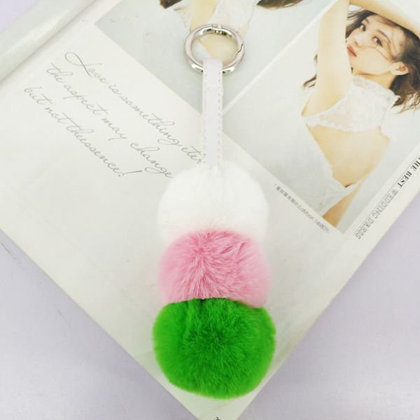

three-layers pompom ball key chains fluffy fur ball pendant decoration for bags keychains ornament car key accessories kids gift, Silver