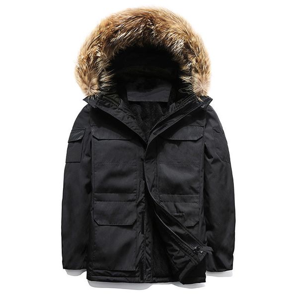 

2019canada winter mens cotton suit plus velvet thickening mens long section large size designer warm cotton jacket parka, Black