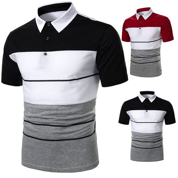

contrast color designer mens polos panelled striped fashion polos casual lapel neck short sleeves polos mens clothes, White;black