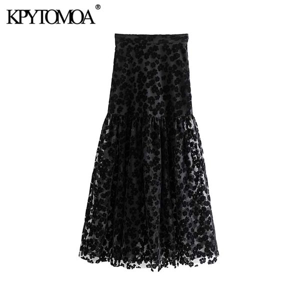 

vintage стильный цветочный узор сетки макси юбка женщины 2019 моды side zipper see through сексуальная женщина юбки faldas mujer, Black