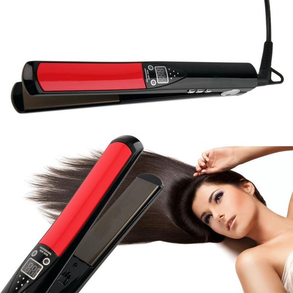 Elétrica Cabelo Alisador Irons Digital LCD Placas de exibição de titânio ferro liso cerâmico Ferramentas Alisamento Irons Estilo Plug UE