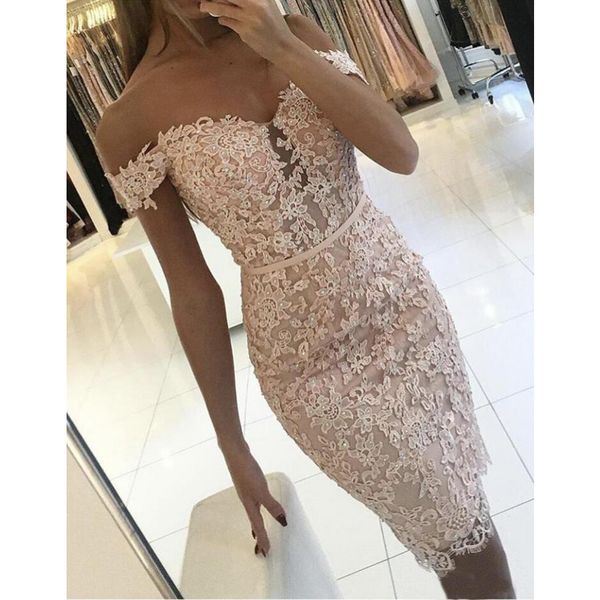 

2019 new style women off shoulder prom ball gown formal evening party sheath lace slash neck lace short dress, Black;gray
