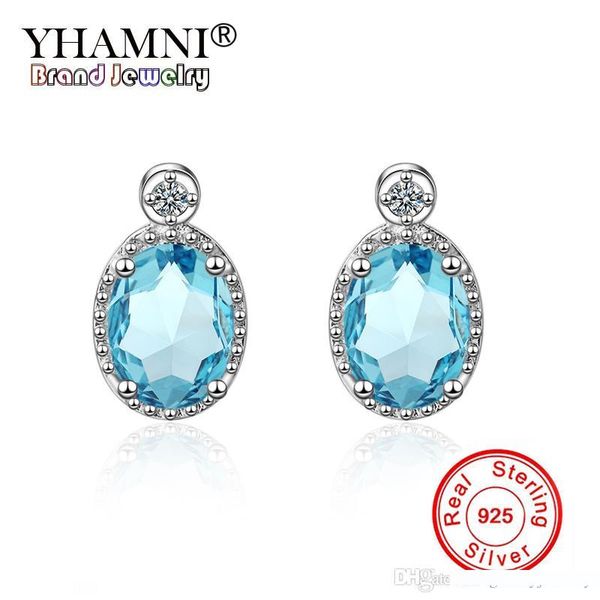 

yhamni new fashion sea blue stud earrings 925 sterling sliver jewelry oval cubic zirconia stud earrings wedding for women yed695, Golden