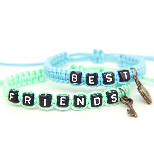 

2pcs/pair couple bracelets blue lock and green friends key rope chain lovers personalized gift handmade charm bracelets, Golden;silver