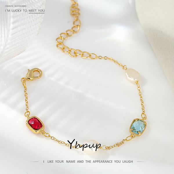 

yhpup delicate multi-color cubic zirconia bangle bracelet for women natural pearl jewelry bracelet accessories bijoux gift bag, Black