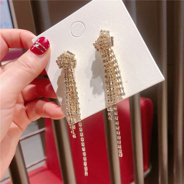 

korea style long rhinestone ball tassel trend drop earrings for gir women fashion jewelry accessories, Silver