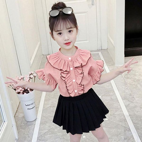 

clothing sets 3 colors summer turn-down collar t-shirt+short dress outfits 2021 fashion casual baby girls cotton 4 6 8 10, White