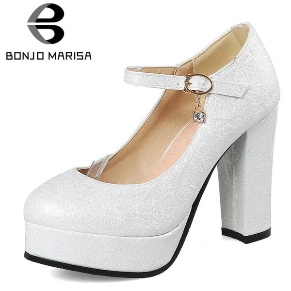 

bonjomarisa party female spring pumps platform crystal round toe bling pumps women 2020 block heel dress wedding shoes woman, Black