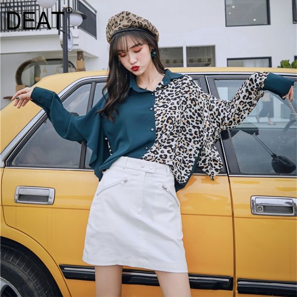 

deat] women pattern printed hit color blouse new lapel long sleeve loose fit shirt fashion tide spring autumn 2020 13p574, White