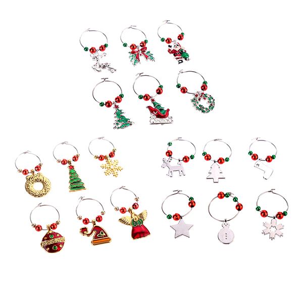 

6pcs/set party supplies christmas wine glass mark table decorations wine glass charms glassware ornaments cup ring xmas pendants
